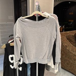 grey off the shoulder sweater